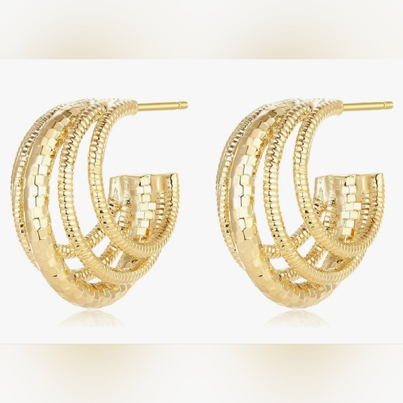 18kt gold plated multi hoop earrings - Picture 4 of 4